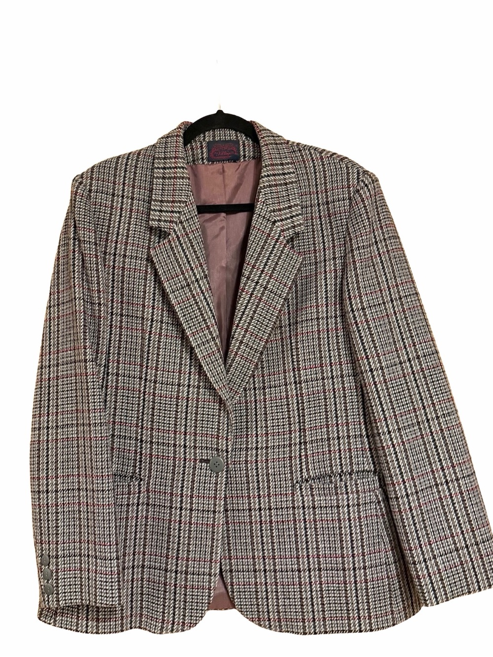 Vintage The Villager Gray Plaid Blazer Size 16